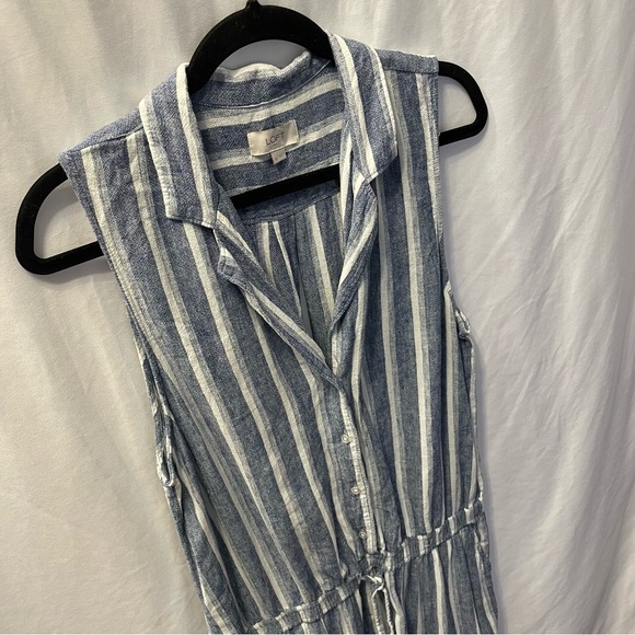 Loft Romper Linen Blend Striped Sleeveless Blue Women’s Size 10 Pockets Summer - Picture 3 of 16